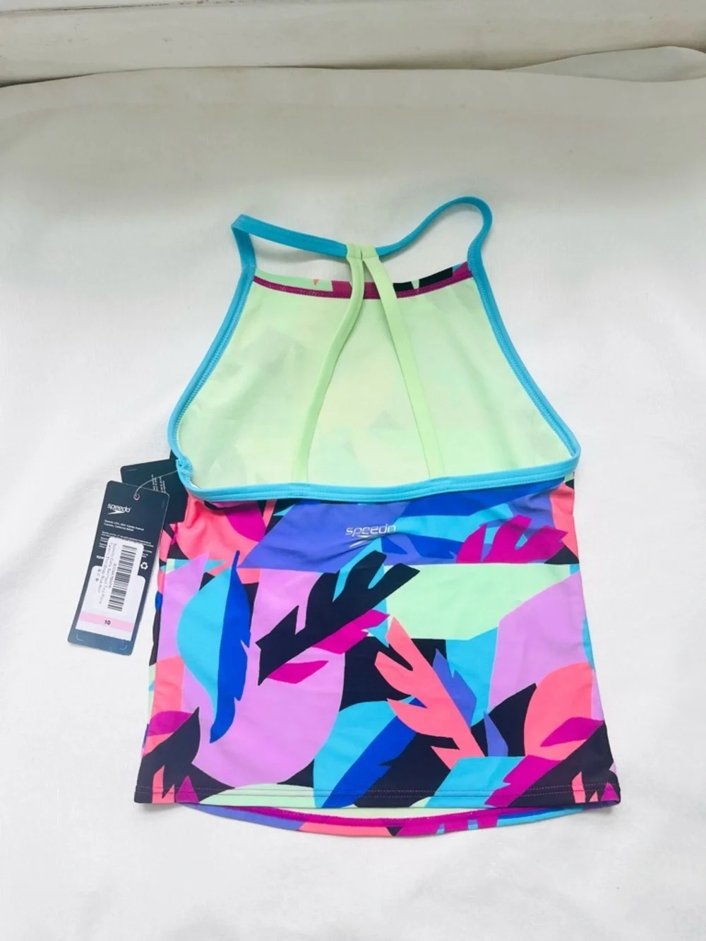 Speedo kids Neon Leaf Print swim Tankini Top NWT Multicolor 10